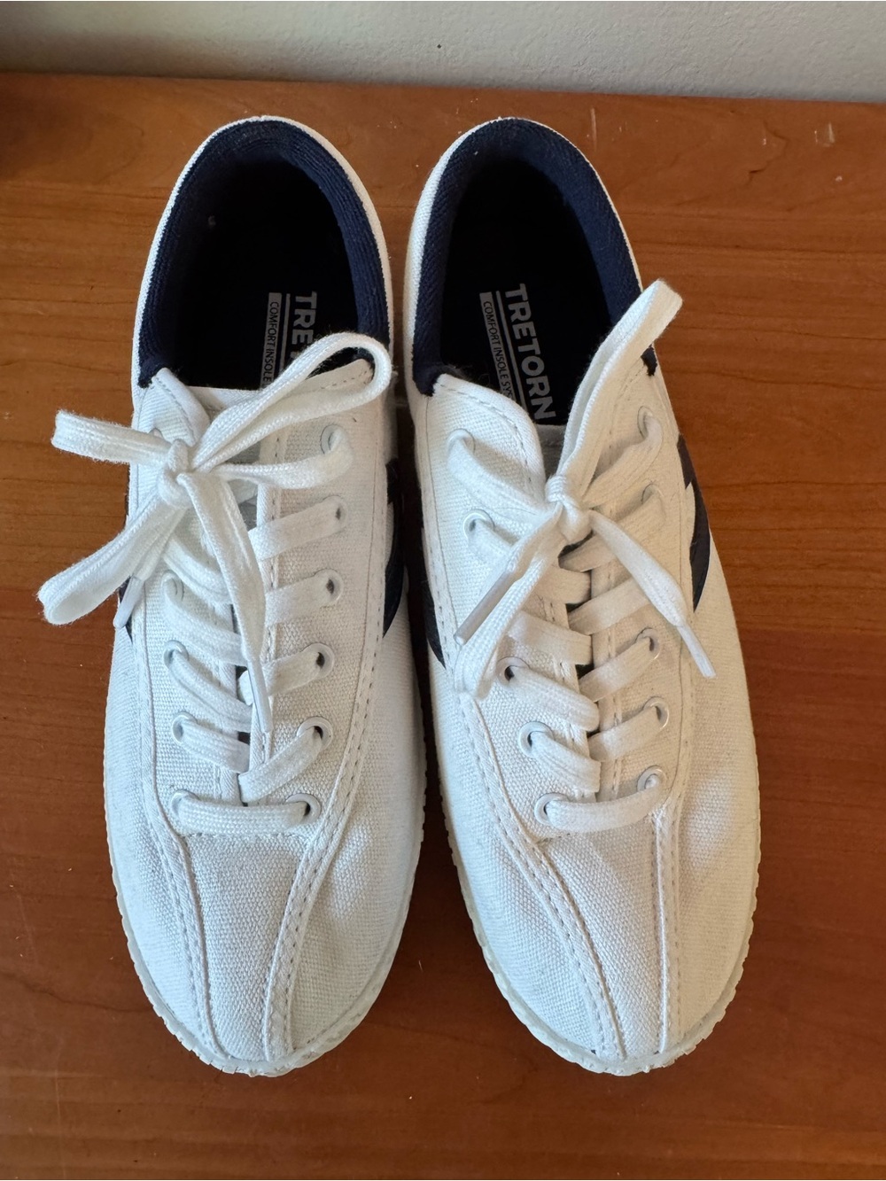 Tretorn White Canvas Sneakers with Navy
